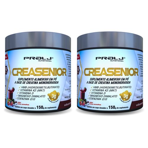 Kit 2 Creasenior Creatina Monohidratada com HMB, Magnésio Dimalato, Vitamina K e Vitamina D | 150 Sabor Frutas Vermelhas CREASENIOR CREATINA MONOHIDRATADA 150g SABOR FRUTAS VERMELHAS KIT 2