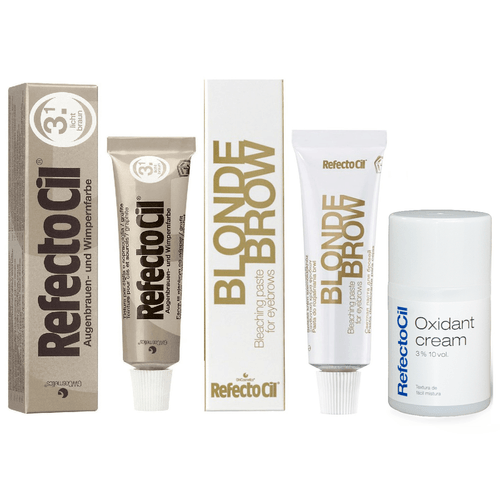 Kit 2 Tinturas Refectocil Castanho Claro + Blonde Brow + Oxidante Creme