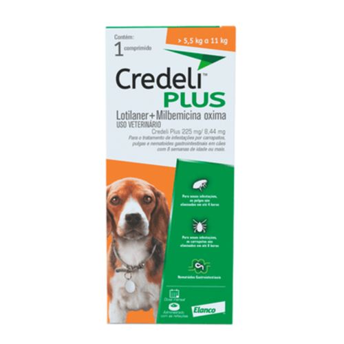 Credeli Plus 225mg/ 8,44mg - 1 Comp - Cães 5,5kg a 11kg Sim
