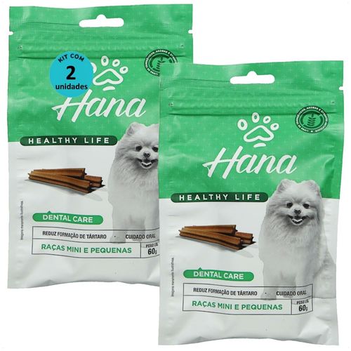 SNACK HANA LIFE DENTAL CARE CÃES ADULTOS RAÇAS MINI E PEQUENAS 60G KIT COM 2