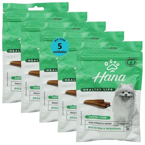 SNACK HANA LIFE DENTAL CARE CÃES ADULTOS RAÇAS MINI E PEQUENAS 60G KIT COM 5