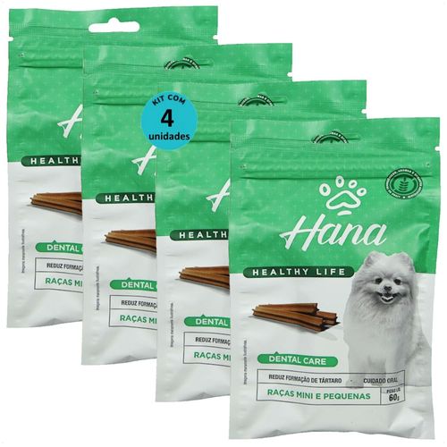 SNACK HANA LIFE DENTAL CARE CÃES ADULTOS RAÇAS MINI E PEQUENAS 60G KIT COM 4