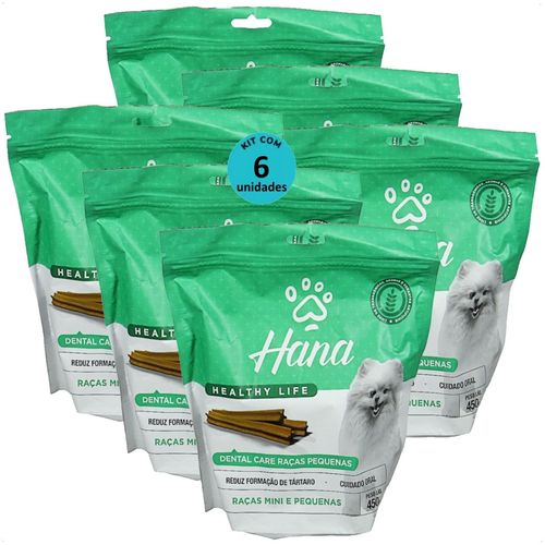 SNACK HANA LIFE DENTAL CARE CÃES ADULTOS RAÇAS MINI E PEQUENAS 450G KIT COM 6