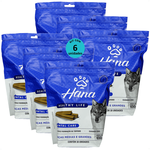 SNACK HANA LIFE DENTAL CARE CÃES ADULTOS RAÇAS MÉDIAS E GRANDES 650G KIT COM 6 SNACK HANA LIFE DENTAL CARE CÃES ADULTOS RAÇAS MÉDIAS E GRANDES 650G KIT COM 6
