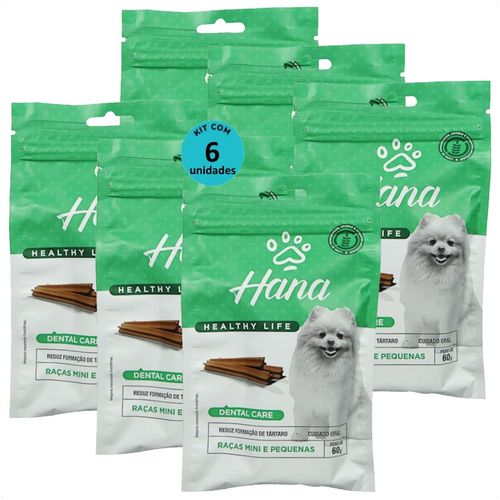 SNACK HANA LIFE DENTAL CARE CÃES ADULTOS RAÇAS MINI E PEQUENAS 60G KIT COM 6