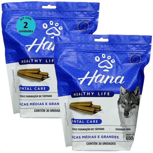 SNACK HANA LIFE DENTAL CARE CÃES ADULTOS RAÇAS MÉDIAS E GRANDES 650G KIT COM 2