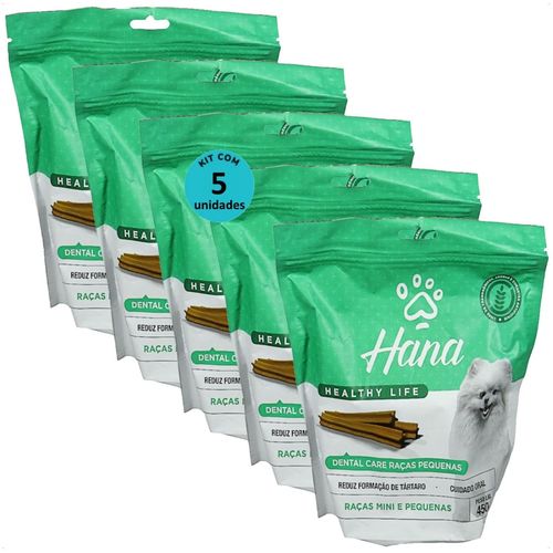 SNACK HANA LIFE DENTAL CARE CÃES ADULTOS RAÇAS MINI E PEQUENAS 450G KIT COM 5