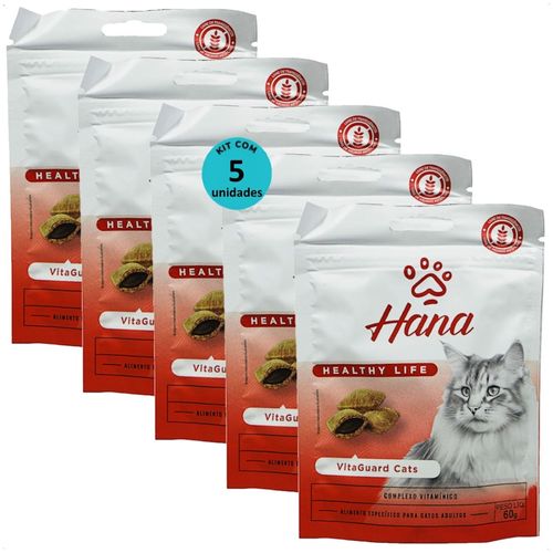 SNACK HANA HEALTHY LIFE VITAGUARD CATS PARA GATOS ADULTOS 60G KIT COM 5