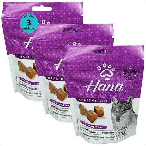 SNACK HANA HEALTHY LIFE VITAGUARD DOGS PARA CÃES ADULTOS 80G KIT COM 3