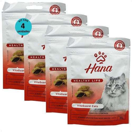 SNACK HANA HEALTHY LIFE VITAGUARD CATS PARA GATOS ADULTOS 60G KIT COM 4