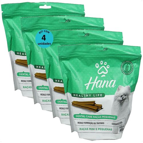 SNACK HANA LIFE DENTAL CARE CÃES ADULTOS RAÇAS MINI E PEQUENAS 450G KIT COM 4