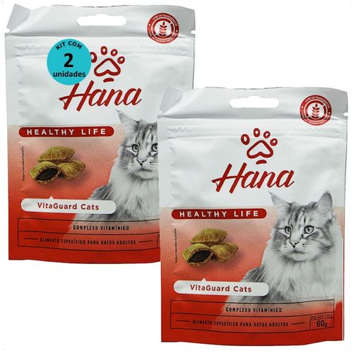 SNACK HANA HEALTHY LIFE VITAGUARD CATS PARA GATOS ADULTOS 60G KIT COM 2