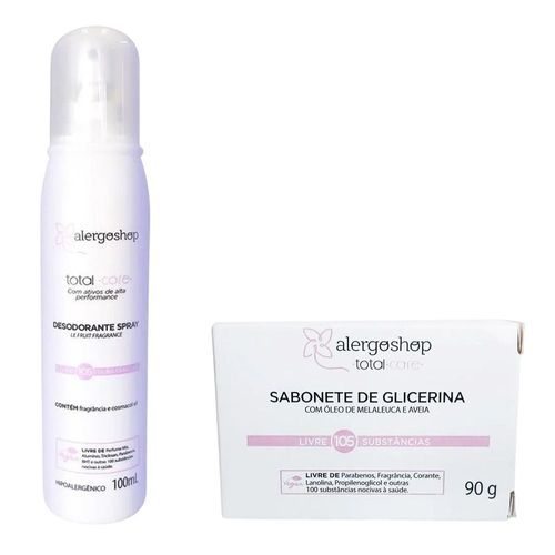 KIT Sabonete Glicerina + Desodorante Spray Total Care Alergoshop 100ml incolor KIT Sabonete Glicerina + Desodorante Spray Total Care Alergoshop 100ml incolor