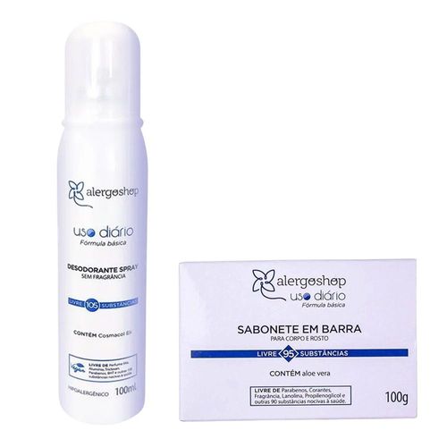 Kit Sabonete Barra Uso Diário + Desodorante Spray Hipoalergênico Alergoshop 100Ml