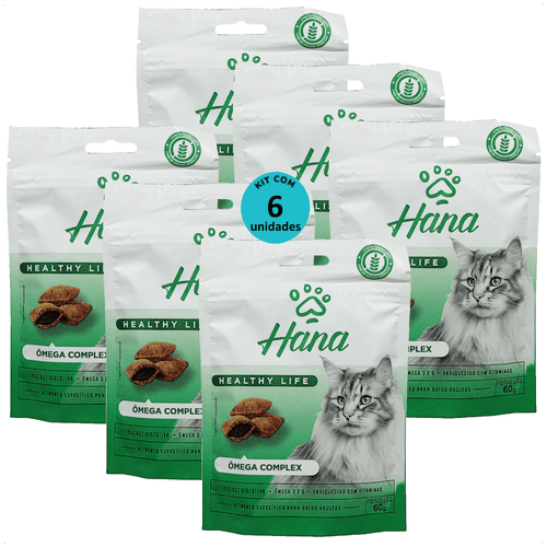 SNACK HANA HEALTHY LIFE ÔMEGA COMPLEX PARA GATOS ADULTOS 60G KIT COM 6