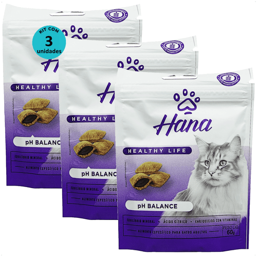SNACK HANA HEALTHY LIFE PH BALANCE PARA GATOS ADULTOS 60G KIT COM 3