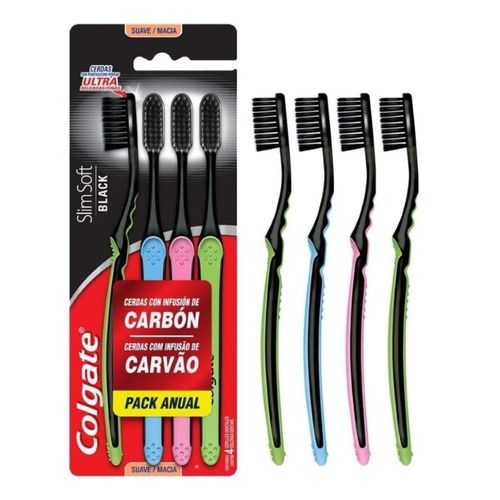 Escova de Dente Colgate Slim Soft Black com 4 Unidades
