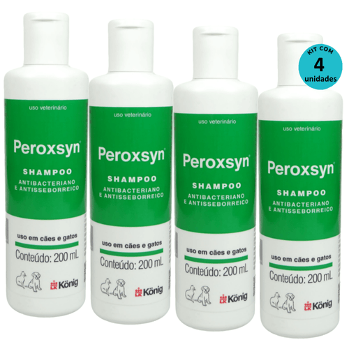 Kit Shampoo Antibacteriano e Antisseborreico Peroxsyn König 200ml C/ 4 unidades