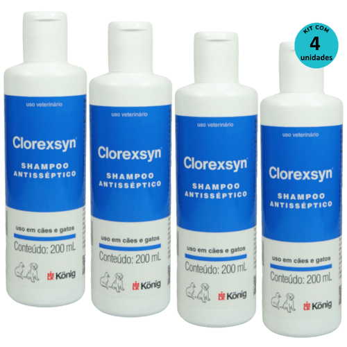 Kit Shampoo Antisséptico Clorexsyn König 200ml C/ 4 unidades Kit Shampoo Antisséptico Clorexsyn König 200ml C/ 4 unidades