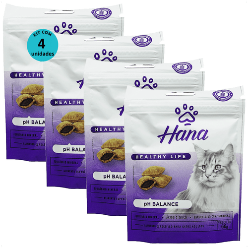 SNACK HANA HEALTHY LIFE PH BALANCE PARA GATOS ADULTOS 60G KIT COM 4