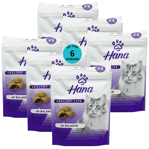 SNACK HANA HEALTHY LIFE PH BALANCE PARA GATOS ADULTOS 60G KIT COM 6