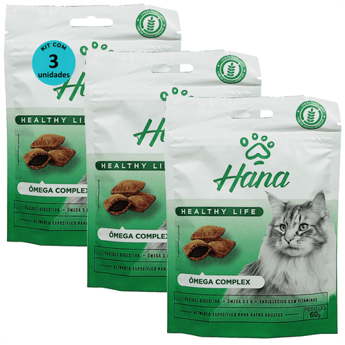 SNACK HANA HEALTHY LIFE ÔMEGA COMPLEX PARA GATOS ADULTOS 60G KIT COM 3