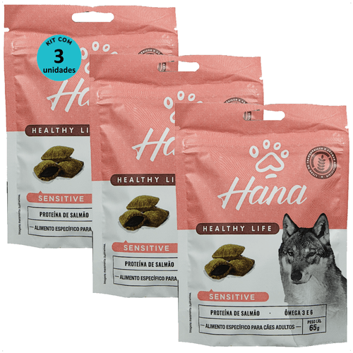 SNACK HANA HEALTHY LIFE SENSITIVE CÃES ADULTOS 65G KIT COM 3