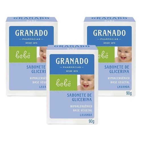 KIT 3 Sabonetes Barra de Glicerina Granado Bebê Lavanda 90g