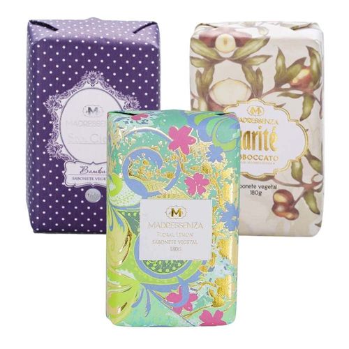 KIT Sabonetes Vegetal em Barra Bambu + Karité + Floral Lemon Madressenza 180g incolor KIT Sabonetes Vegetal em Barra Bambu + Karité + Floral Lemon Madressenza 180g incolor