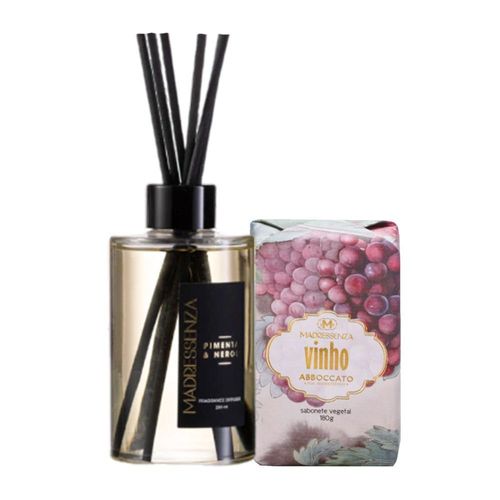 KIT Sabonete em Barra Vinho + Difusor de Ambiente Pimenta & Neroli Madressenza 250ml incolor