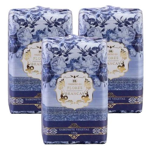 Kit 3 Sabonetes Em Barra Flores Brancas Madressenza 180G