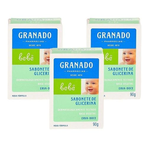 KIT 3 Sabonetes de Glicerina Granado Bebê Erva Doce 90g