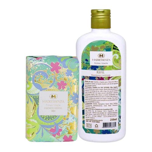 KIT Sabonete Vegetal + Refil Difusor de Aromas Floral Lemon Madressenza 250ml incolor