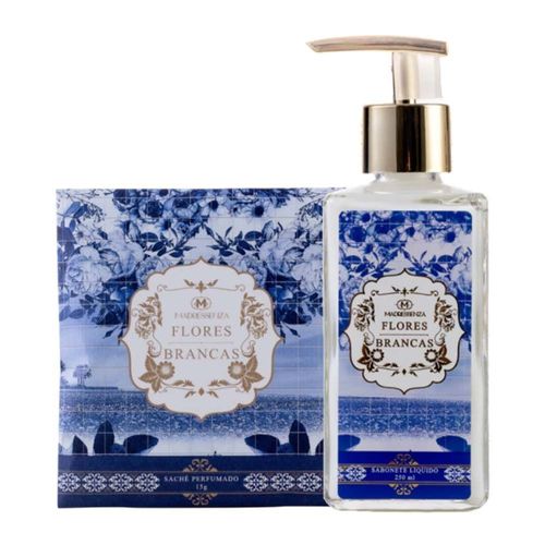 KIT Sachê Perfumado + Sabonete Líquido Flores Brancas Madressenza 250ml incolor