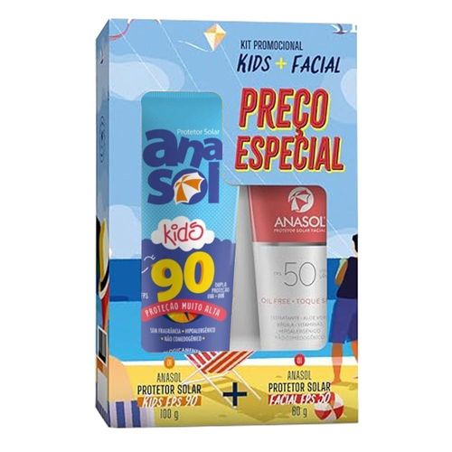 KIT Anasol Protetor Solar Kids FPS 90 100g + FPS 50 60g 100g Toque Seco Translucido KIT Anasol Protetor Solar Kids FPS 90 100g + FPS 50 60g 100g Toque Seco Translucido