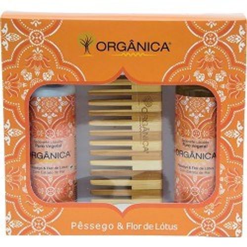 Kit-Bi-Set-Organica-Pessego-e-Flor-de-Lotus-Hidratante---Sabonete-Liquido---Pente-de-Bambu