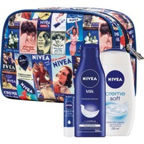 Kit-Nivea-Locao---Sabonete-Liquido---Hidratante-Labial---Necessaire-Vintage Kit-Nivea-Locao---Sabonete-Liquido---Hidratante-Labial---Necessaire-Vintage