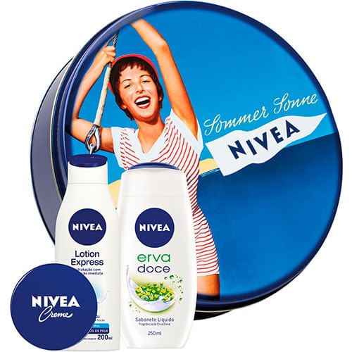 Kit-Nivea-Lotion-Express-200ml---Sabonete-Liquido-Erva-Doce-250ml---Creme---Lata-Vintage Kit-Nivea-Lotion-Express-200ml---Sabonete-Liquido-Erva-Doce-250ml---Creme---Lata-Vintage