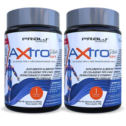 KIT 2 AXTRO PLUS COLÁGENO TIPO 2 COM VITAMINA E | 60 CAPSULAS PROLJ NUTRITIONAL AXTRO PLUS 60 CÁPSULAS GEL KIT 2