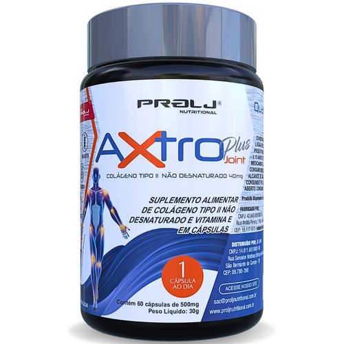 AXTRO PLUS COLÁGENO TIPO 2 COM VITAMINA E | 60 CAPSULAS PROLJ NUTRITIONAL AXTRO PLUS COLÁGENO TIPO II 60 CAPSULAS