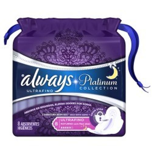 Absorvente-Always-Noturno-Platinum-Ultra-Fino-Com-Abas-c-8-Unidades Absorvente-Always-Noturno-Platinum-Ultra-Fino-Com-Abas-c-8-Unidades