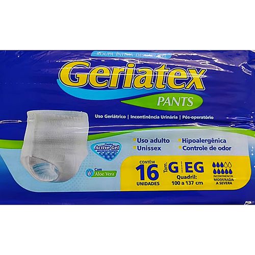 Roupa Íntima Descartável Geriatex Pants G/EG - 16 unidades Roupa Íntima Descartável Geriatex Pants G/EG - 16 unidades