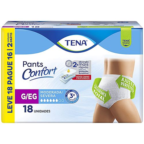 Roupa Íntima Descartável Tena Pants Confort - G/EG - Com 18 unidades