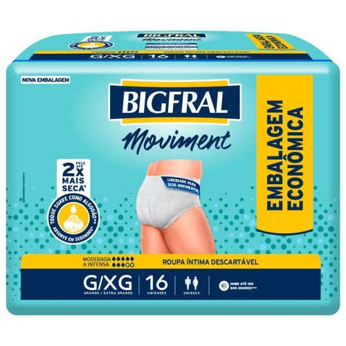 Roupa Íntima Moviment BigFral Unissex - Tamanho G/XG - 16 unidades Roupa Íntima Moviment BigFral Unissex - Tamanho G/XG - 16 unidades