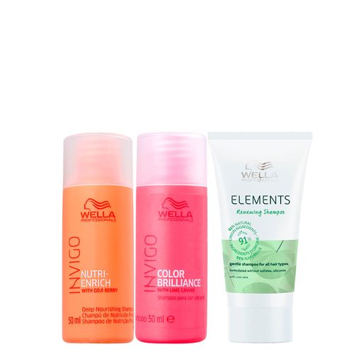 Kit Wella Professionals - Shampoo Invigo Brilliance 50 ml + Shampoo Invigo Enrich 50 ml + Shampoo Elements Renewing 30 ml Kit