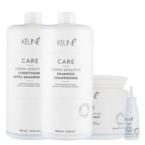 Kit Keune Derma Sensitive - Shampoo 1000ml + Condicionador 1000ml + Mascara de Hidratação 500ml + Lotion 75ml Kit