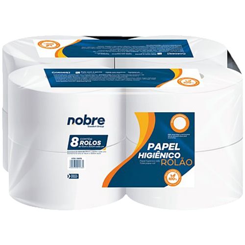 Papel Higiênico Nobre Rolão Branco 10cm X 300m - 8 unidades