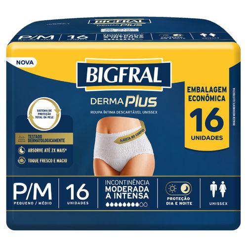 Roupa Íntima Derma Plus Bigfral - Tamanho P/M - 16 unidades Roupa Íntima Derma Plus Bigfral - Tamanho P/M - 16 unidades