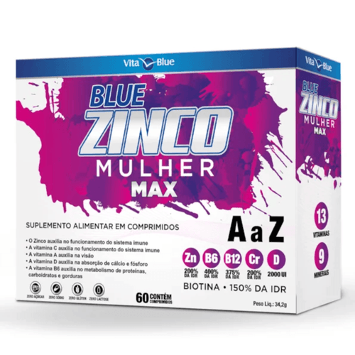 Blue Zinco Max Mulher C/60 Comprimidos - Vita Blue Blue Zinco Max Mulher C/60 Comprimidos - Vita Blue