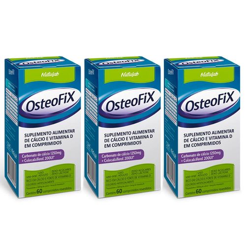 Kit 3 Caixas OsteoFix Cálcio D3 1250mg 200UI 60 Comprimidos Kit 3 Caixas OsteoFix Cálcio D3 1250mg 200UI 60 Comprimidos